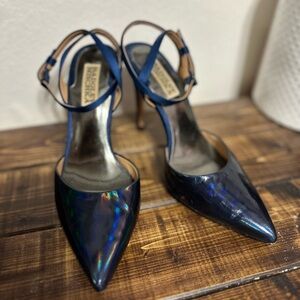 Badgley Mischka Navy Satin/Holographic Stilettos